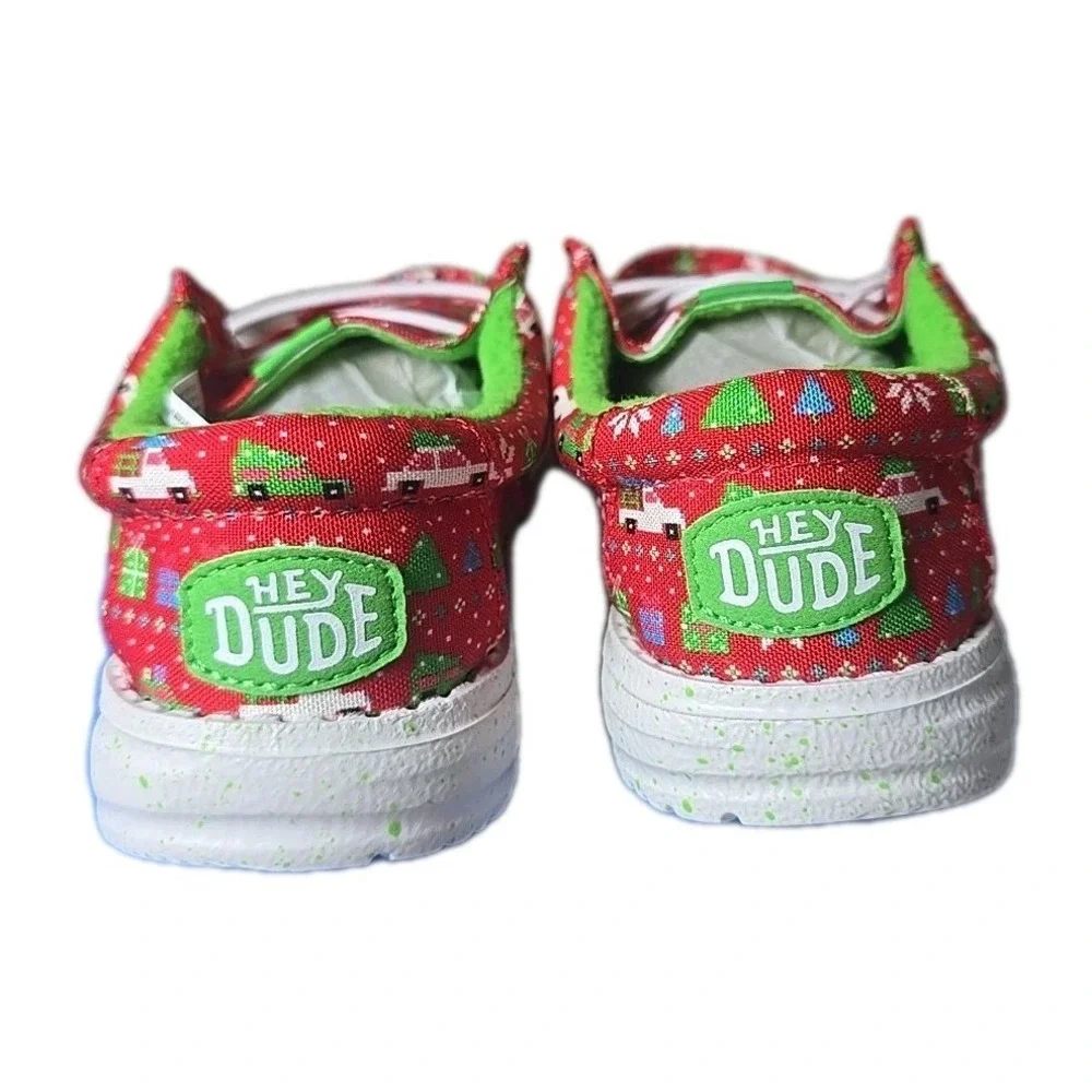 Hey Dude NIB Wally Y Holiday Sweater Red/Green Shoes Youth Size C12 NEW